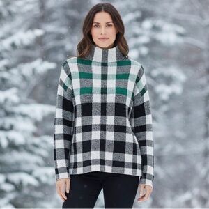 Plaid Black Green & White Turtleneck Sweater